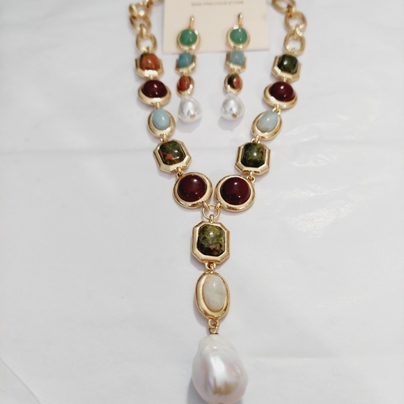 NWT Camila Coelho Semi Precious Stone Necklace & Earrings Set - Picture 4 of 6